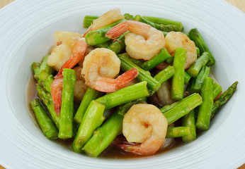 thai food , Asparagus stir fried with prawns