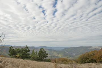 Sky with clouds in autumn Crimea, Ukraine.