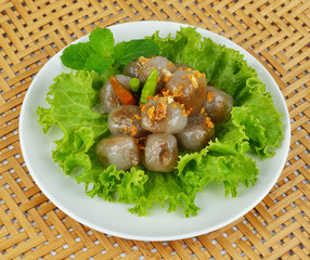 Steamed tapioca pearls filled pork Thai traditional food