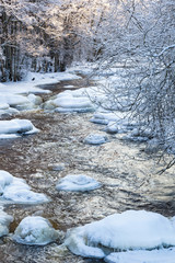 Flowing river at winter