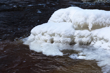 Ice and snow into the river