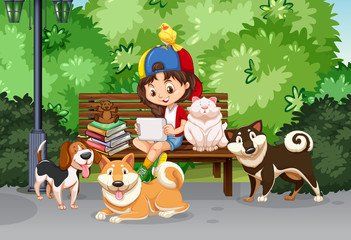 Girl and pet in the park