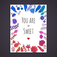 Doodle flowers greeting card template