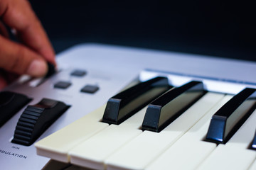 The midi keyboard controller on black background