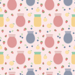 Seamless pattern with fruits and jars of jam