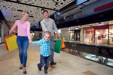 young family with shopping bags