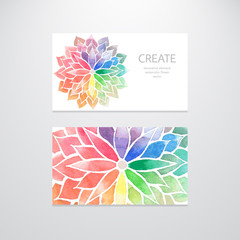 Watercolor rainbow flowers. Business cards
