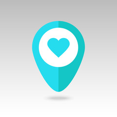 Heart pin map icon. Map pointer, markers. 