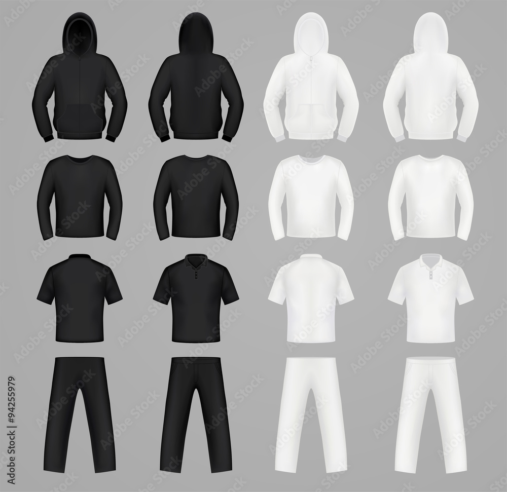 Wall mural Silhouettes clothes black and white colors, hoodie, t-shirt and