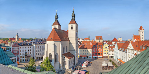 Panorama of Neupfarrplatz square in Regensburg - obrazy, fototapety, plakaty