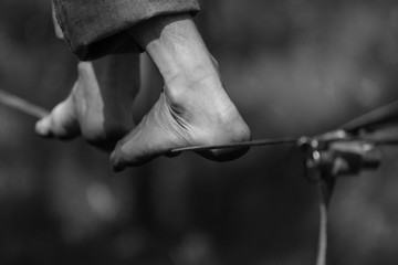 Man walking on slackline