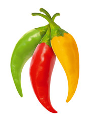 Red, yellow, green hot chili pepper, with clipping path