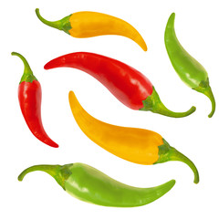 Red, yellow, green hot chili pepper, with clipping path