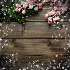 Weihnachten Holz Hintergrund rustikal mit Schnee