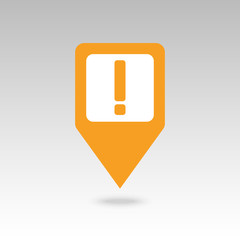 Warning attention, exclamation mark pin map icon