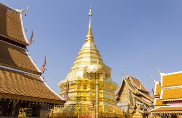 Phra thart doisuthep temple with blue sky,Chiangmai province,Thailand 