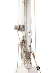 Sailboat winch and rope yacht detail isolated on white background