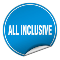 all inclusive round blue sticker isolated on white