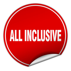 all inclusive round red sticker isolated on white