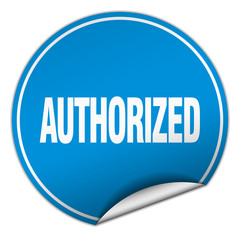 authorized round blue sticker isolated on white