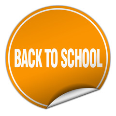 back to school round orange sticker isolated on white