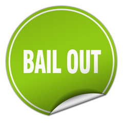 bail out round green sticker isolated on white