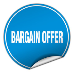 bargain offer round blue sticker isolated on white