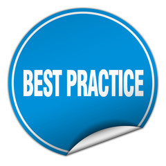 best practice round blue sticker isolated on white
