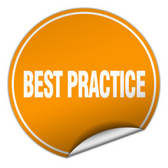 best practice round orange sticker isolated on white