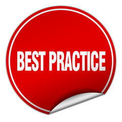 best practice round red sticker isolated on white