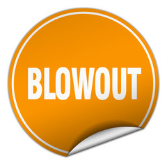 blowout round orange sticker isolated on white