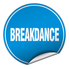 breakdance round blue sticker isolated on white