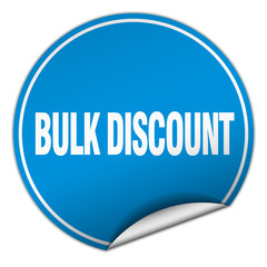 bulk discount round blue sticker isolated on white