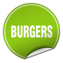 burgers round green sticker isolated on white