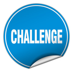 challenge round blue sticker isolated on white