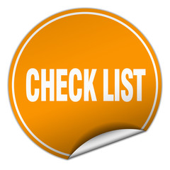 check list round orange sticker isolated on white