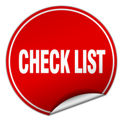 check list round red sticker isolated on white