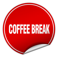 coffee break round red sticker isolated on white
