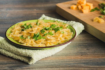 Pasta with pumpkin, herbs and pepper.