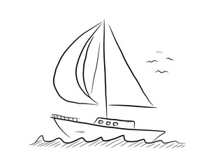 Sailboat Doodle, a hand drawn vector doodle illustration of a sailboat sailing in the ocean.