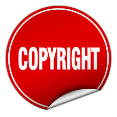 copyright round red sticker isolated on white