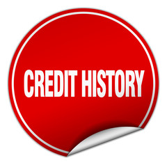 credit history round red sticker isolated on white