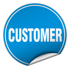 customer round blue sticker isolated on white