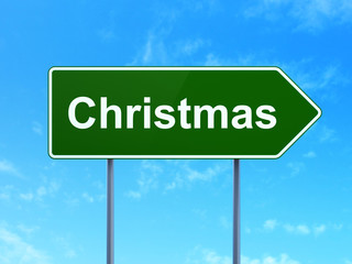 Entertainment, concept: Christmas on road sign background