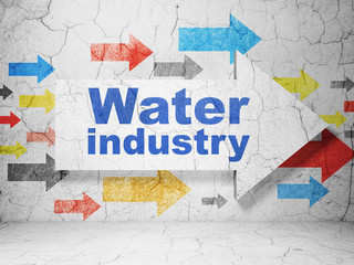 Manufacuring concept: arrow with Water Industry on grunge wall
