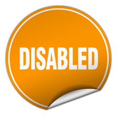 disabled round orange sticker isolated on white