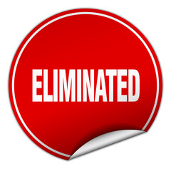 eliminated round red sticker isolated on white