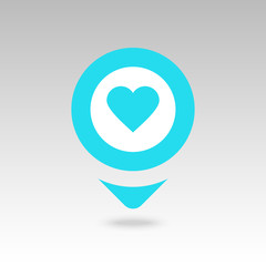 Heart pin map icon. Map pointer, markers. 