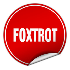 foxtrot round red sticker isolated on white