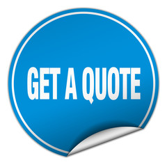 get a quote round blue sticker isolated on white